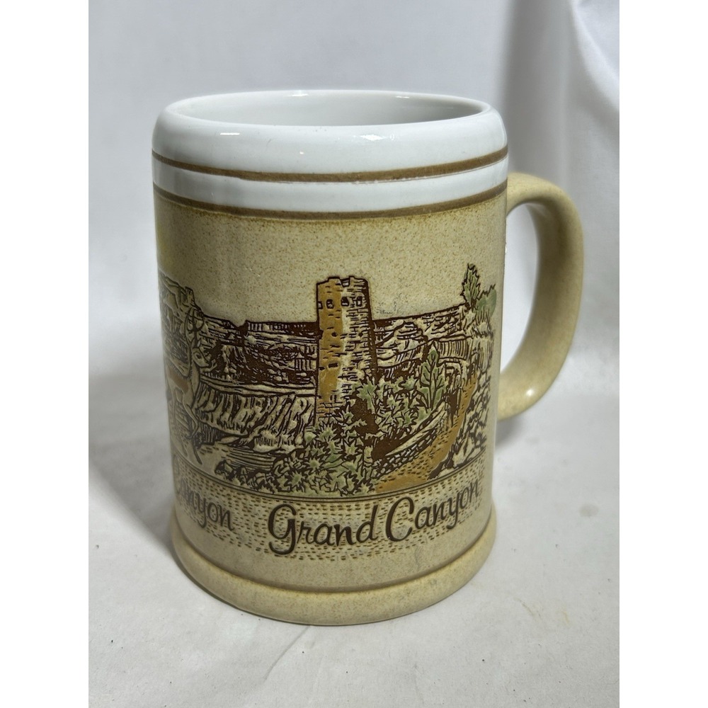 Vintage Grand Canyon Embossed Mug Brown Pottery Southwestern Adobe Vista 12oz